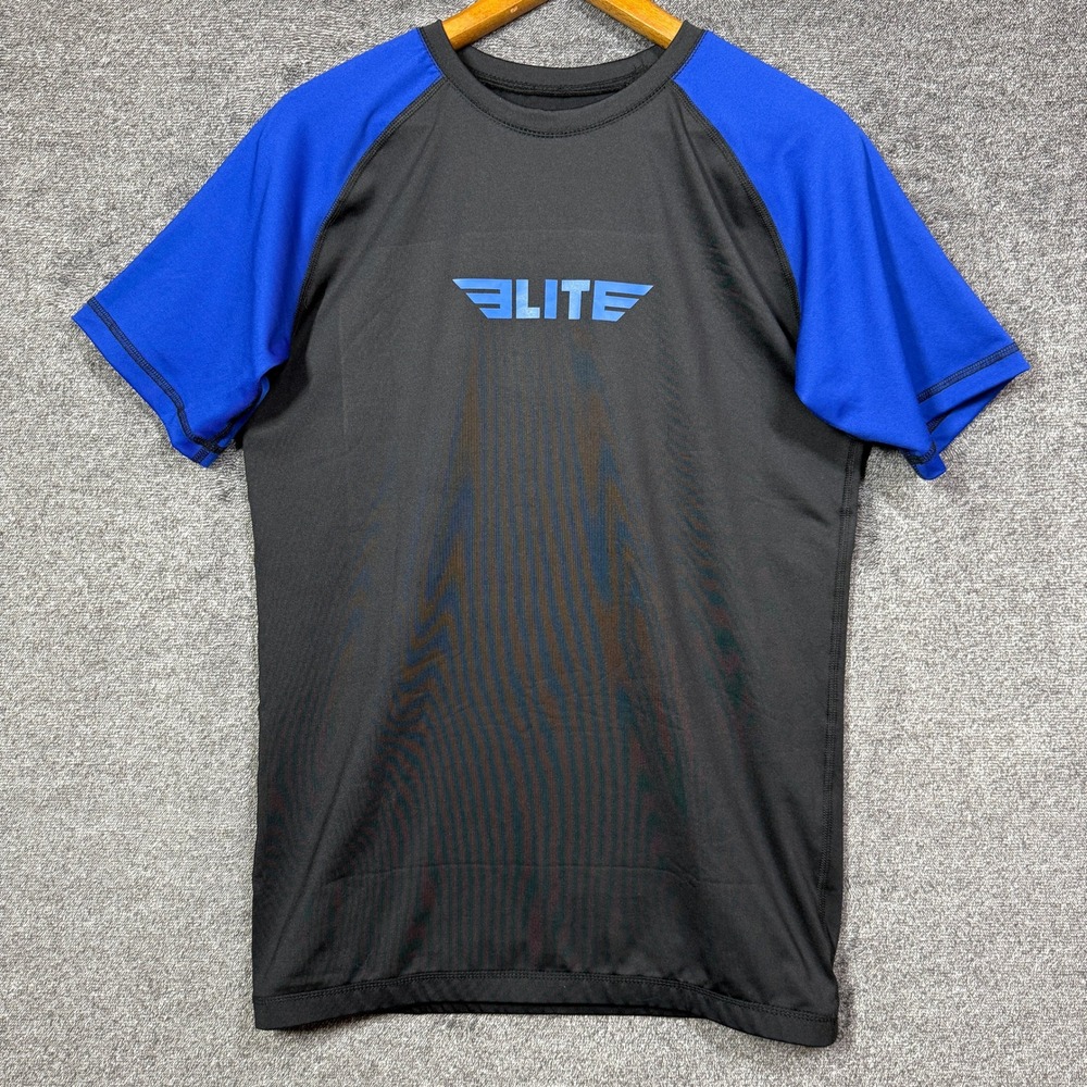 Elite Sports Mens Technical Fightwear Rash Guard Black Blue 2XL ETR710BU-2XL